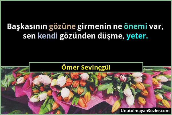 Ömer Sevinçgül - Başkasının gözüne girmenin ne önemi var, sen kendi gözünden düşme, yeter....