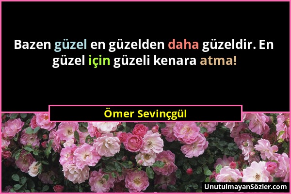 Ömer Sevinçgül - Bazen güzel en güzelden daha güzeldir. En güzel için güzeli kenara atma!...