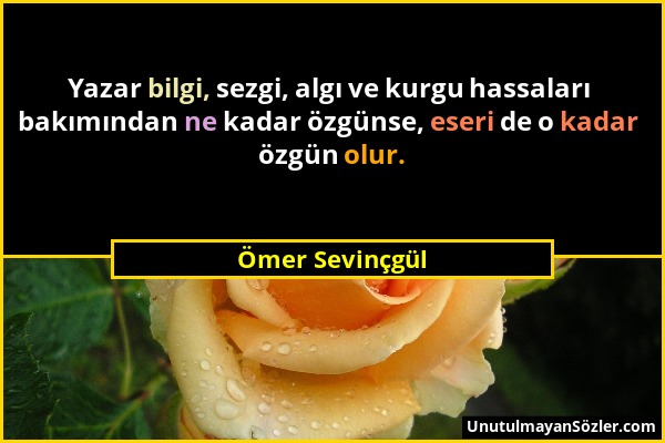 Ömer Sevinçgül - Yazar bilgi, sezgi, algı ve kurgu hassaları bakımından ne kadar özgünse, eseri de o kadar özgün olur....