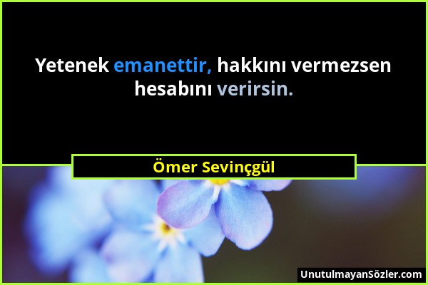 Ömer Sevinçgül - Yetenek emanettir, hakkını vermezsen hesabını verirsin....