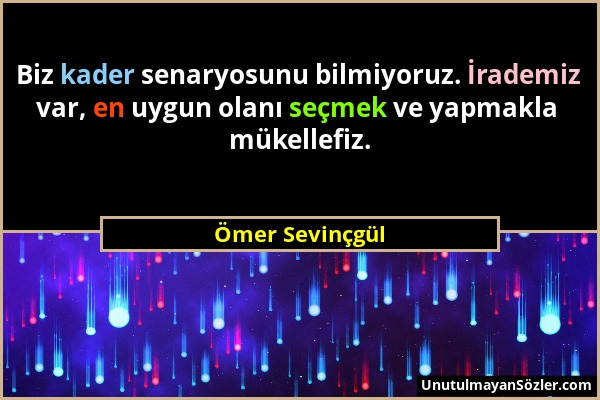 Ömer Sevinçgül - Biz kader senaryosunu bilmiyoruz. İrademiz var, en uygun olanı seçmek ve yapmakla mükellefiz....