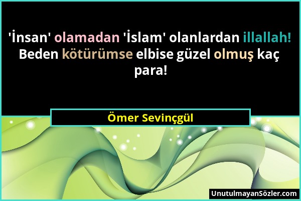 Ömer Sevinçgül - 'İnsan' olamadan 'İslam' olanlardan illallah! Beden kötürümse elbise güzel olmuş kaç para!...