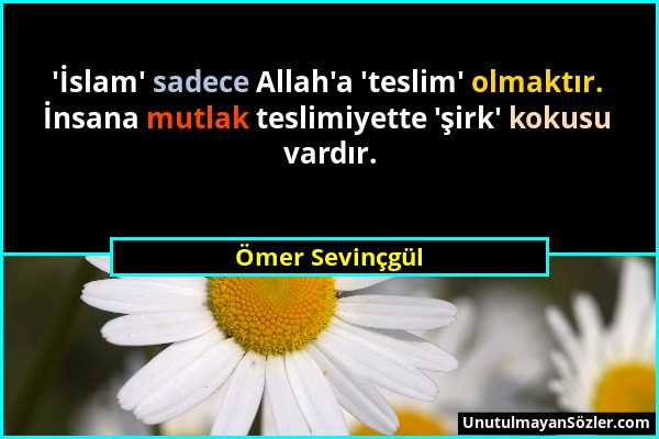 Ömer Sevinçgül - 'İslam' sadece Allah'a 'teslim' olmaktır. İnsana mutlak teslimiyette 'şirk' kokusu vardır....