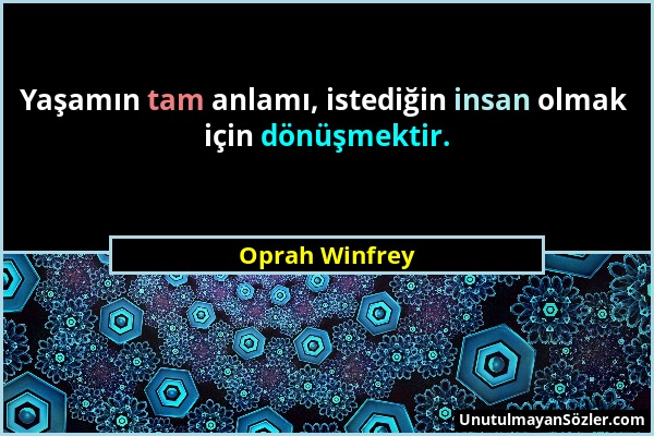 Oprah Winfrey - Yaşamın tam anlamı, istediğin insan olmak için dönüşmektir....
