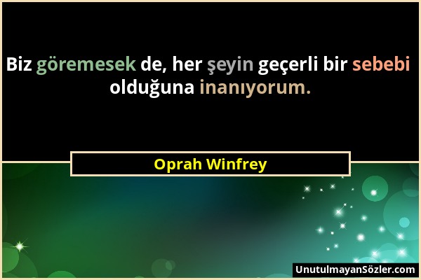 Oprah Winfrey - Biz göremesek de, her şeyin geçerli bir sebebi olduğuna inanıyorum....