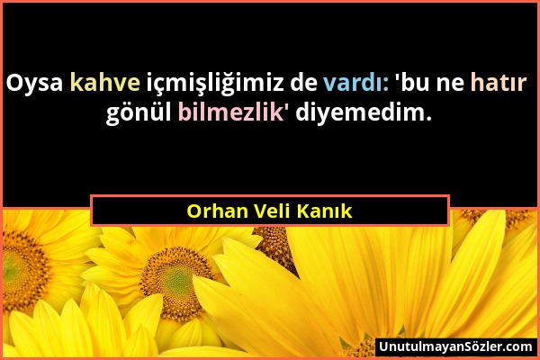 Orhan Veli Kanık - Oysa kahve içmişliğimiz de vardı: 'bu ne hatır gönül bilmezlik' diyemedim....