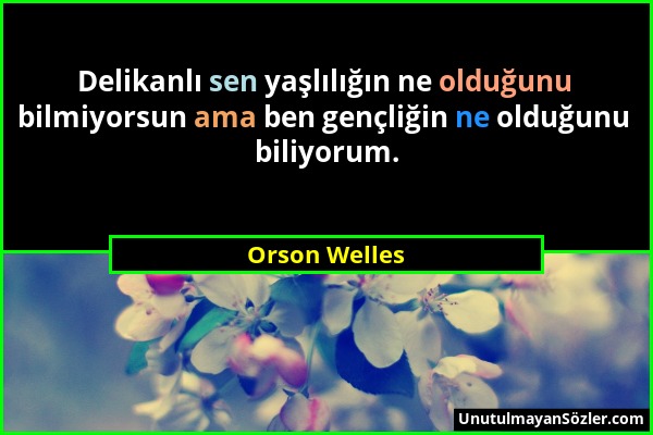 Orson Welles - Delikanlı sen yaşlılığın ne olduğunu bilmiyorsun ama ben gençliğin ne olduğunu biliyorum....