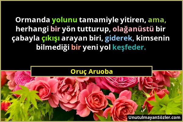 Oruç Aruoba - Ormanda yolunu tamamiyle yitiren, ama, herhangi bir yön tutturup, olağanüstü bir çabayla çıkışı arayan biri, giderek, kimsenin bilmediği...