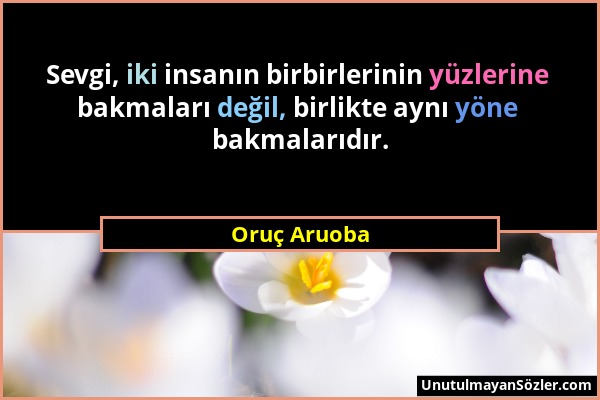 Oruç Aruoba - Sevgi, iki insanın birbirlerinin yüzlerine bakmaları değil, birlikte aynı yöne bakmalarıdır....