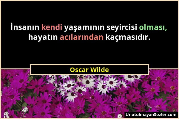 Oscar Wilde - İnsanın kendi yaşamının seyircisi olması, hayatın acılarından kaçmasıdır....