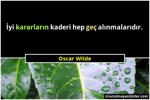 Oscar Wilde - İyi kararların kaderi hep geç alınmalarıdır....