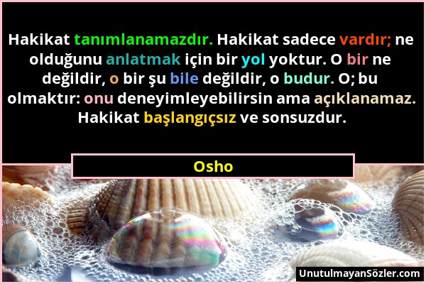 Osho - Hakikat tanımlanamazdır. Hakikat sadece vardır; ne olduğunu anlatmak için bir yol yoktur. O bir ne değildir, o bir şu bile değildir, o budur. O...