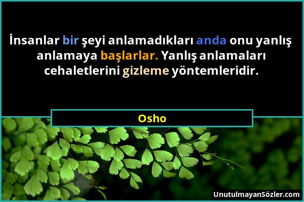 Osho - İnsanlar bir şeyi anlamadıkları anda onu yanlış anlamaya başlarlar. Yanlış anlamaları cehaletlerini gizleme yöntemleridir....