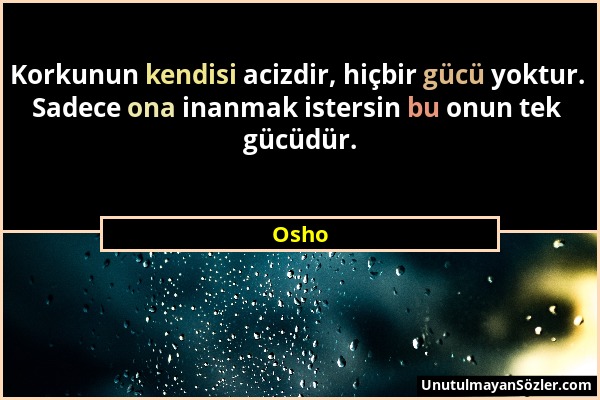 Osho - Korkunun kendisi acizdir, hiçbir gücü yoktur. Sadece ona inanmak istersin bu onun tek gücüdür....