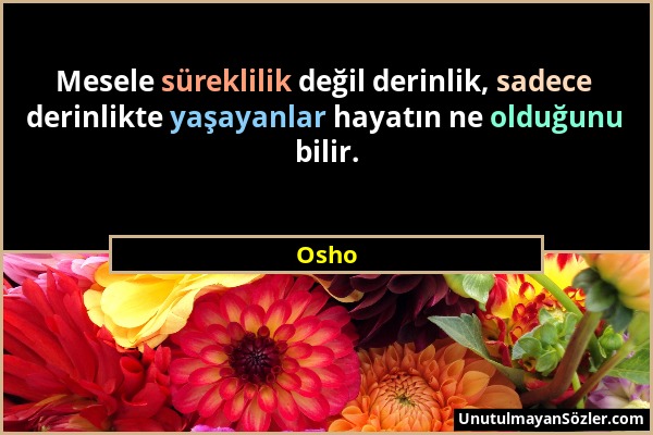 Osho - Mesele süreklilik değil derinlik, sadece derinlikte yaşayanlar hayatın ne olduğunu bilir....
