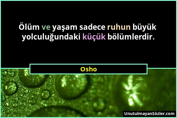 Osho - Ölüm ve yaşam sadece ruhun büyük yolculuğundaki küçük bölümlerdir....