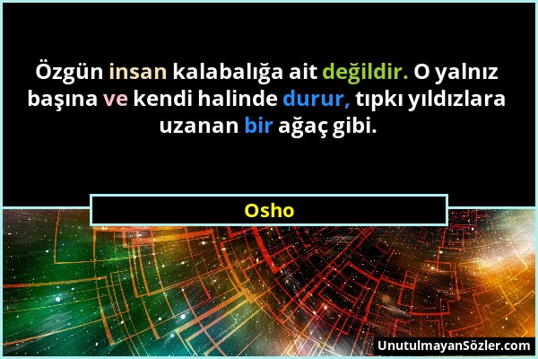 Osho - Özgün insan kalabalığa ait değildir. O yalnız başına ve kendi halinde durur, tıpkı yıldızlara uzanan bir ağaç gibi....