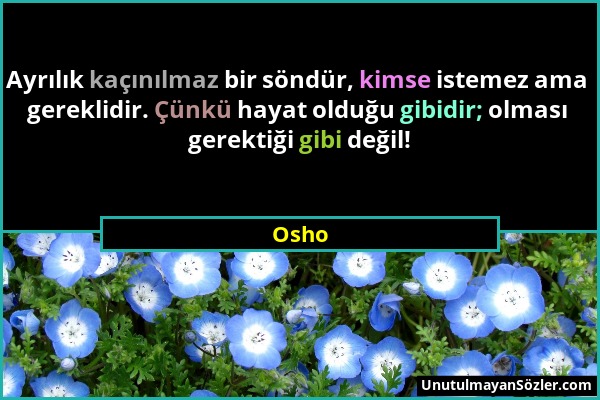 Osho - Ayrılık kaçınılmaz bir söndür, kimse istemez ama gereklidir. Çünkü hayat olduğu gibidir; olması gerektiği gibi değil!...