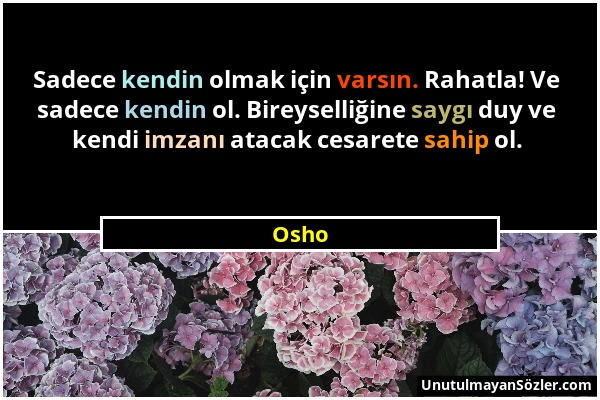 Osho - Sadece kendin olmak için varsın. Rahatla! Ve sadece kendin ol. Bireyselliğine saygı duy ve kendi imzanı atacak cesarete sahip ol....