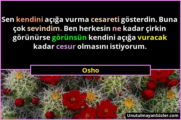 Osho - Sen kendini açığa vurma cesareti gösterdin. Buna çok sevindim. Ben herkesin ne kadar çirkin görünürse görünsün kendini açığa vuracak kadar cesu...