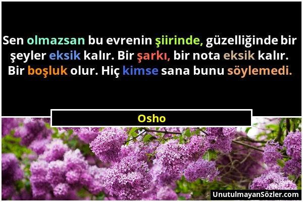 Osho - Sen olmazsan bu evrenin şiirinde, güzelliğinde bir şeyler eksik kalır. Bir şarkı, bir nota eksik kalır. Bir boşluk olur. Hiç kimse sana bunu sö...
