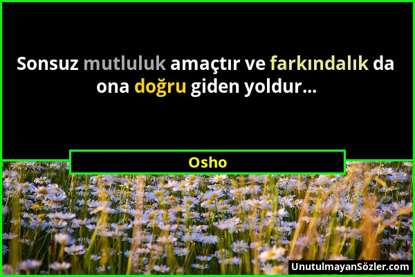 Osho - Sonsuz mutluluk amaçtır ve farkındalık da ona doğru giden yoldur......