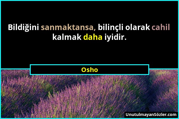 Osho - Bildiğini sanmaktansa, bilinçli olarak cahil kalmak daha iyidir....