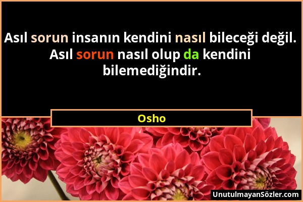 Osho - Asıl sorun insanın kendini nasıl bileceği değil. Asıl sorun nasıl olup da kendini bilemediğindir....