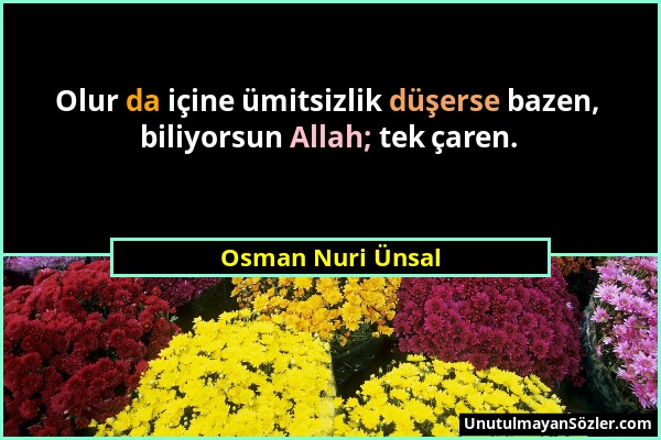 Osman Nuri Ünsal - Olur da içine ümitsizlik düşerse bazen, biliyorsun Allah; tek çaren....