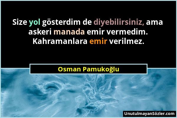 Osman Pamukoğlu - Size yol gösterdim de diyebilirsiniz, ama askeri manada emir vermedim. Kahramanlara emir verilmez....