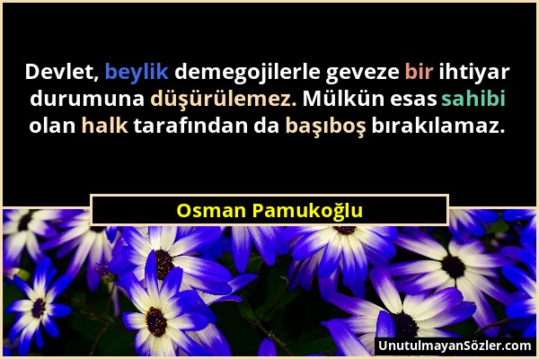 Osman Pamukoğlu - Devlet, beylik demegojilerle geveze bir ihtiyar durumuna düşürülemez. Mülkün esas sahibi olan halk tarafından da başıboş bırakılamaz...