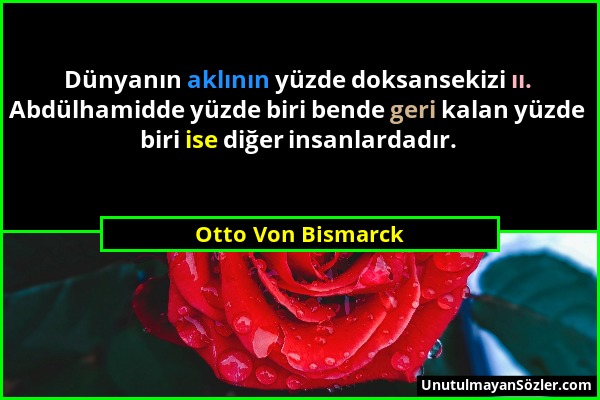 Otto Von Bismarck - Dünyanın aklının yüzde doksansekizi ıı. Abdülhamidde yüzde biri bende geri kalan yüzde biri ise diğer insanlardadır....