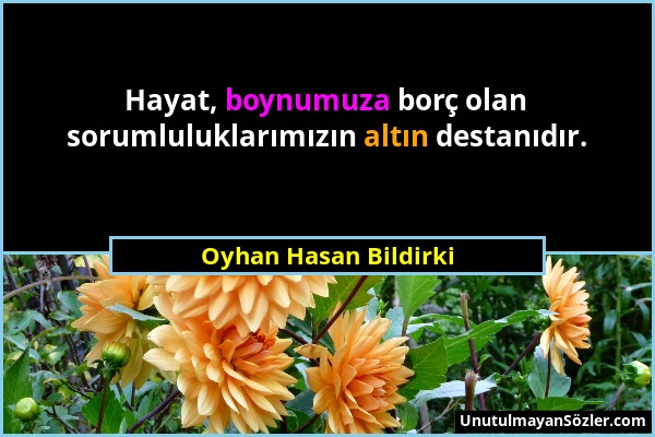 Oyhan Hasan Bildirki - Hayat, boynumuza borç olan sorumluluklarımızın altın destanıdır....