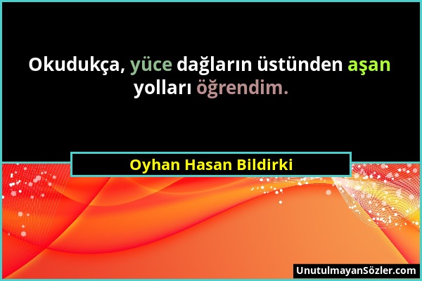 Oyhan Hasan Bildirki - Okudukça, yüce dağların üstünden aşan yolları öğrendim....