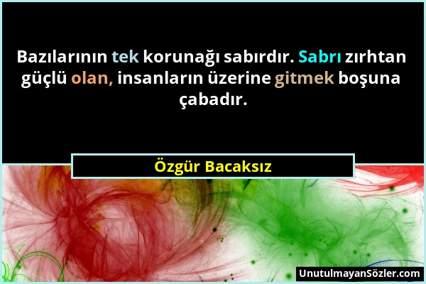 Özgür Bacaksız - Bazılarının tek korunağı sabırdır. Sabrı zırhtan güçlü olan, insanların üzerine gitmek boşuna çabadır....