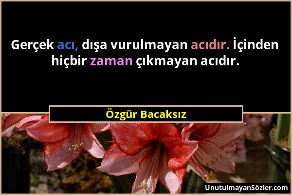 Özgür Bacaksız - Gerçek acı, dışa vurulmayan acıdır. İçinden hiçbir zaman çıkmayan acıdır....