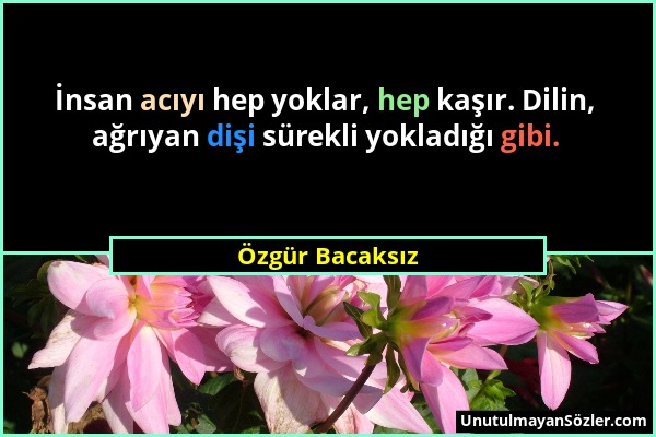 Özgür Bacaksız - İnsan acıyı hep yoklar, hep kaşır. Dilin, ağrıyan dişi sürekli yokladığı gibi....