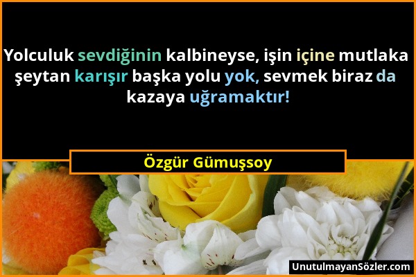 Özgür Gümuşsoy - Yolculuk sevdiğinin kalbineyse, işin içine mutlaka şeytan karışır başka yolu yok, sevmek biraz da kazaya uğramaktır!...