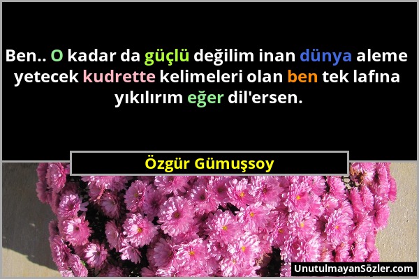 Özgür Gümuşsoy - Ben.. O kadar da güçlü değilim inan dünya aleme yetecek kudrette kelimeleri olan ben tek lafına yıkılırım eğer dil'ersen....