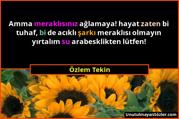 Özlem Tekin - Amma meraklısınız ağlamaya! hayat zaten bi tuhaf, bi de acıklı şarkı meraklısı olmayın yırtalım su arabesklikten lütfen!...