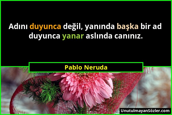 Pablo Neruda - Adını duyunca değil, yanında başka bir ad duyunca yanar aslında canınız....