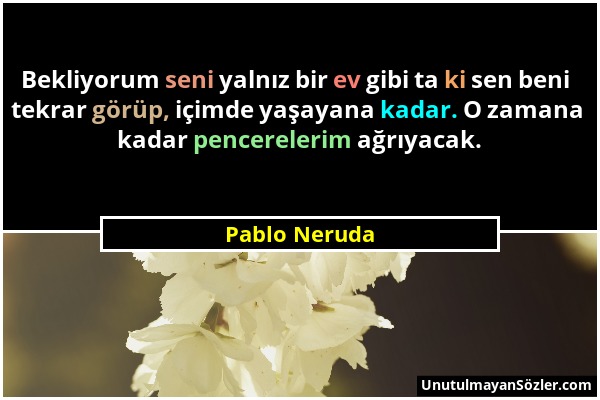 Pablo Neruda - Bekliyorum seni yalnız bir ev gibi ta ki sen beni tekrar görüp, içimde yaşayana kadar. O zamana kadar pencerelerim ağrıyacak....