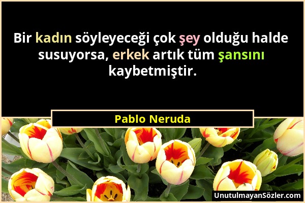 Pablo Neruda - Bir kadın söyleyeceği çok şey olduğu halde susuyorsa, erkek artık tüm şansını kaybetmiştir....