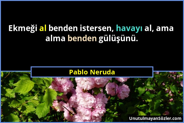 Pablo Neruda - Ekmeği al benden istersen, havayı al, ama alma benden gülüşünü....