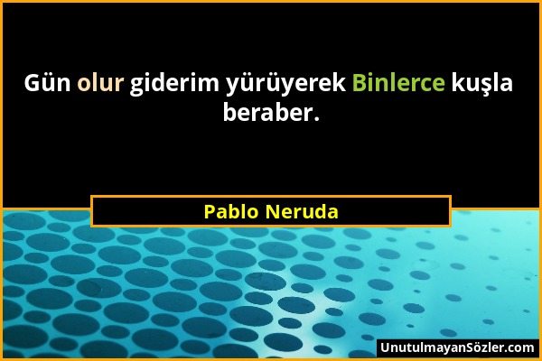 Pablo Neruda - Gün olur giderim yürüyerek Binlerce kuşla beraber....