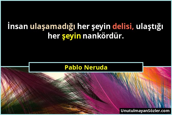 Pablo Neruda - İnsan ulaşamadığı her şeyin delisi, ulaştığı her şeyin nankördür....