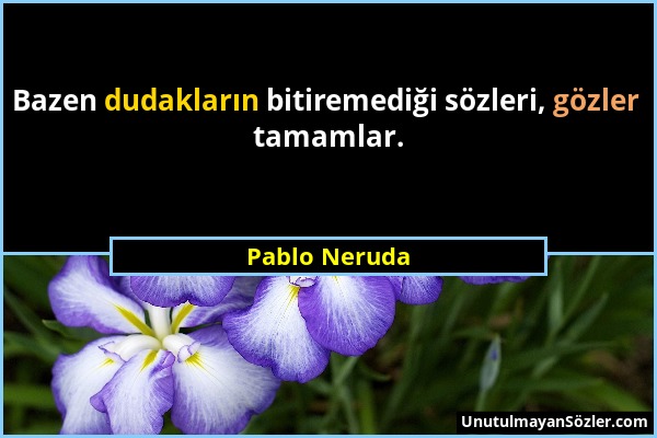 Pablo Neruda - Bazen dudakların bitiremediği sözleri, gözler tamamlar....