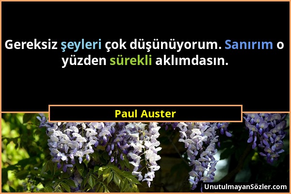Paul Auster - Gereksiz şeyleri çok düşünüyorum. Sanırım o yüzden sürekli aklımdasın....