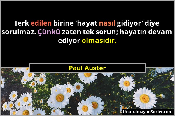 Paul Auster - Terk edilen birine 'hayat nasıl gidiyor' diye sorulmaz. Çünkü zaten tek sorun; hayatın devam ediyor olmasıdır....
