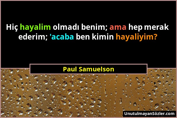 Paul Samuelson - Hiç hayalim olmadı benim; ama hep merak ederim; 'acaba ben kimin hayaliyim?...